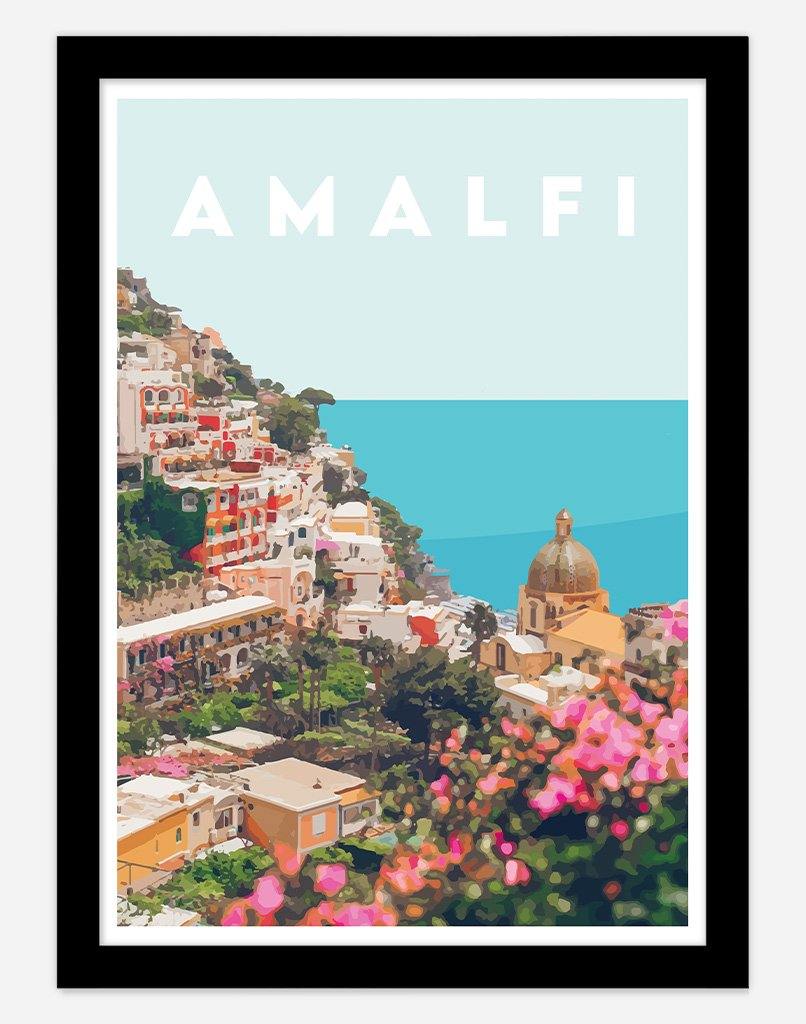 Amalfi Coast | Travel Poster - Wall Art - A4 - Black Frame - Australia