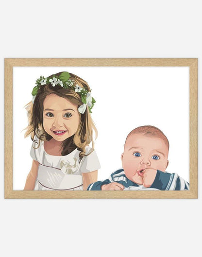 Custom Child Portrait - A4 - Timber Frame - Two Australia