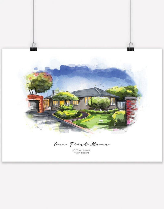 House Portrait - Digital File Only - White - Landscape - Australia