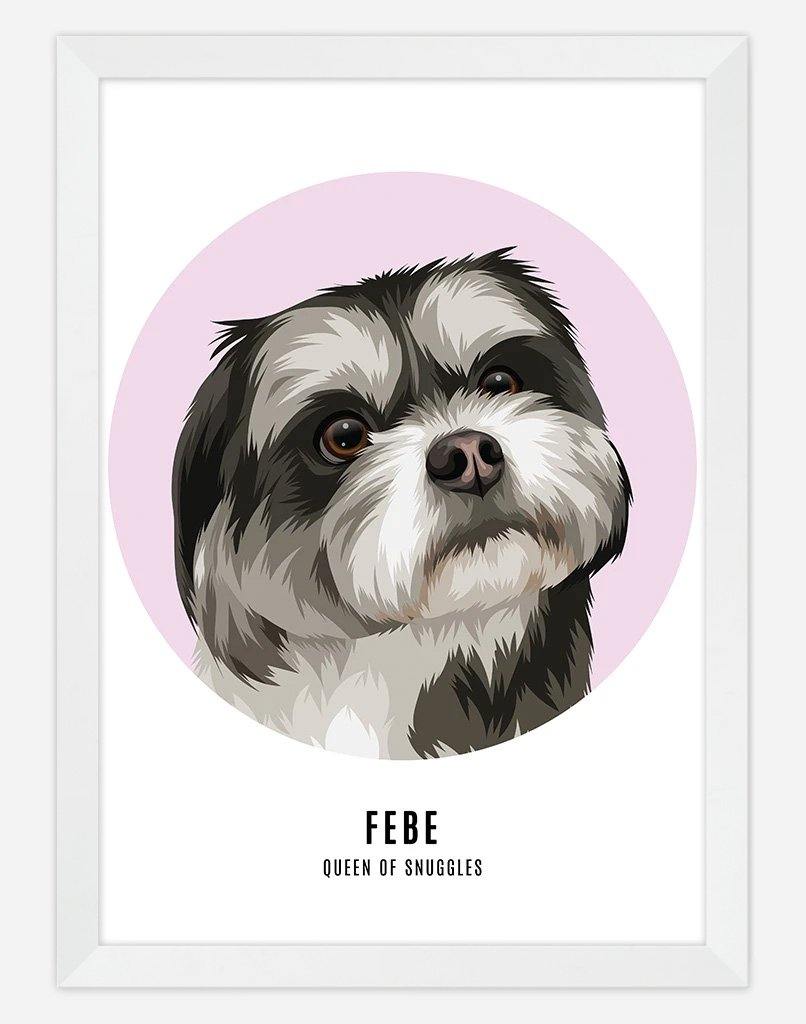 Custom Pet Profile Portrait - Single Pet - A3 - White Frame - Australia