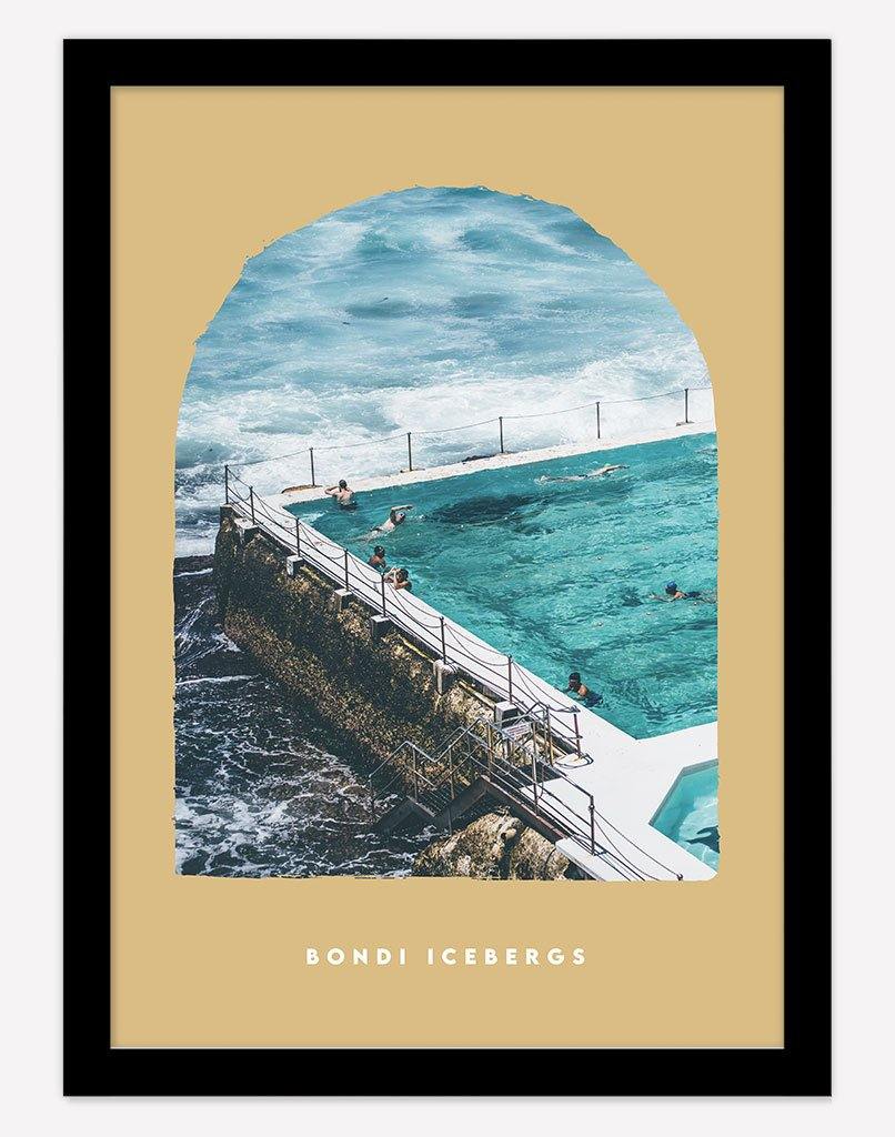Bondi Icebergs | Photography - Wall Art - A4 - Black Frame - Golden Australia