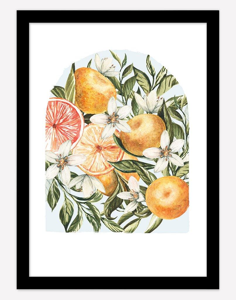 Citrus Bouquet | Wall Art - A4 - Black Frame - Pale Blue Australia