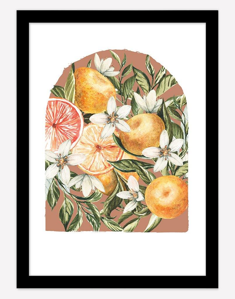 Citrus Bouquet | Wall Art - A4 - Black Frame - Rust Australia