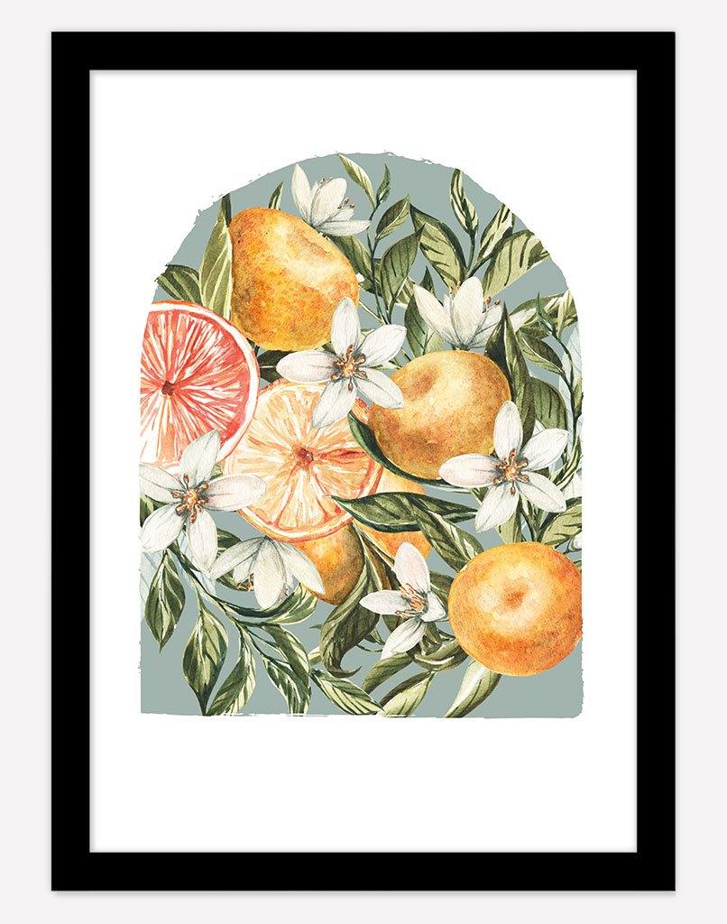 Citrus Bouquet | Wall Art - A4 - Black Frame - Sage Australia