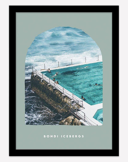 Bondi Icebergs | Photography - Wall Art - A4 - Black Frame - Sage Australia