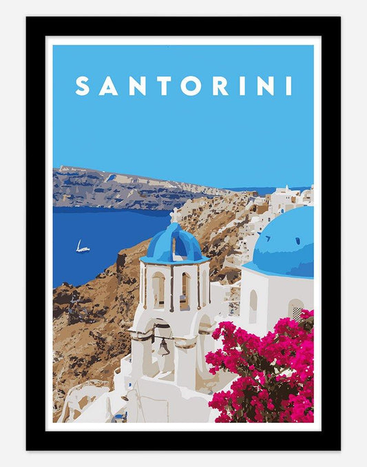 Santorini | Travel Poster - Wall Art - A4 - Black Frame - Australia