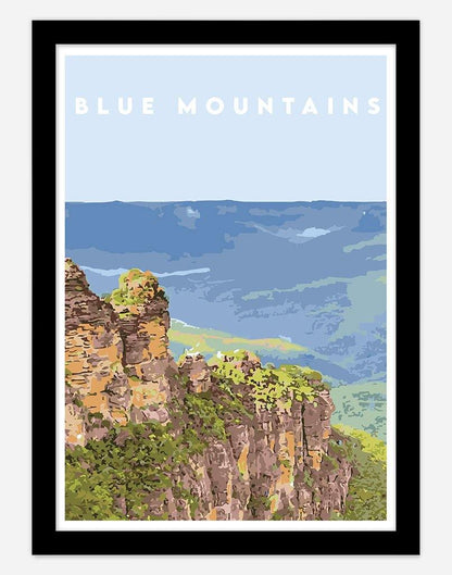 Blue Mountains | Travel Poster - Wall Art - A4 - Black Frame - Australia