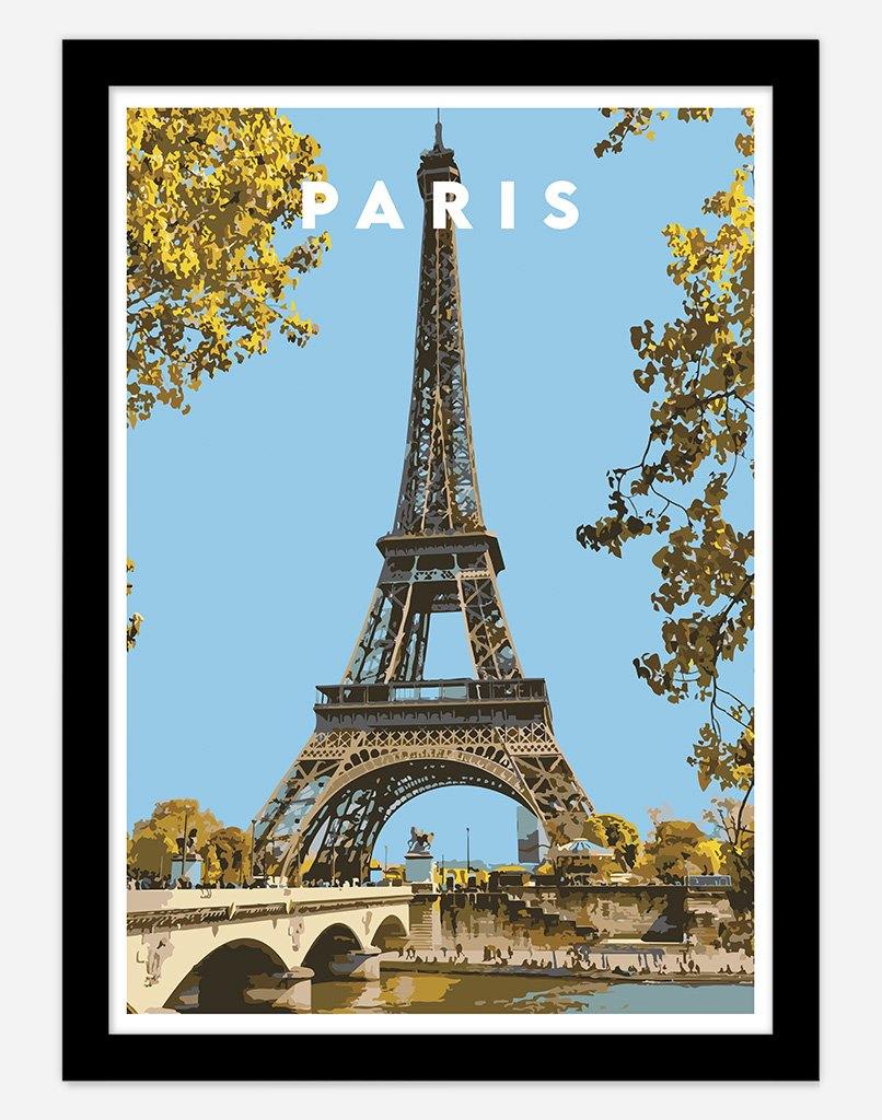 Paris | Travel Poster - Wall Art - A4 - Black Frame - Australia
