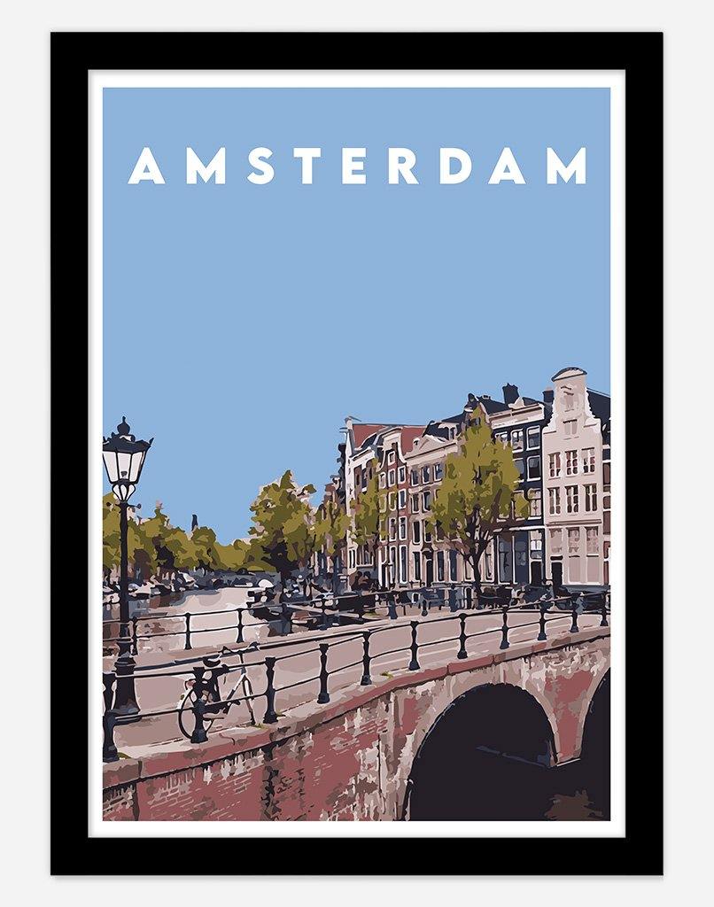Amsterdam | Travel Poster - Wall Art - A4 - Black Frame - Australia
