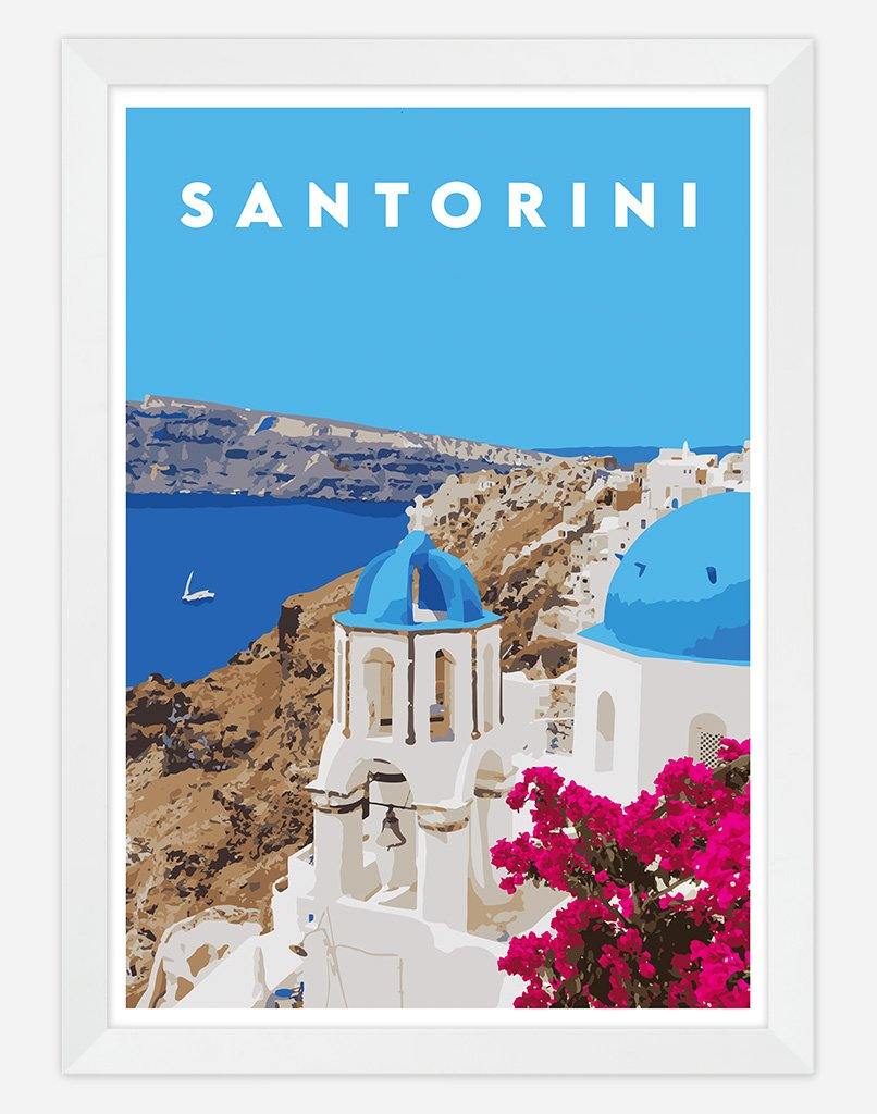 Santorini | Travel Poster - Wall Art - A4 - White Frame - Australia