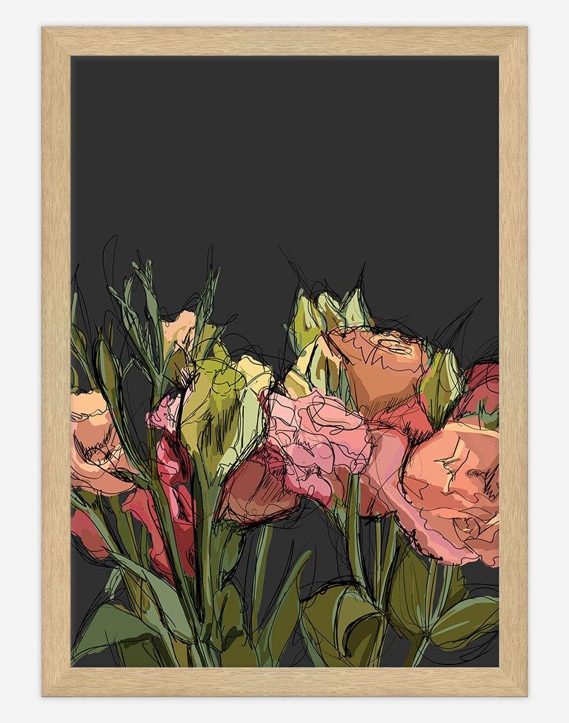 Flowers Sketch | Wall Art - A4 - Timber Frame - Dark Grey Australia