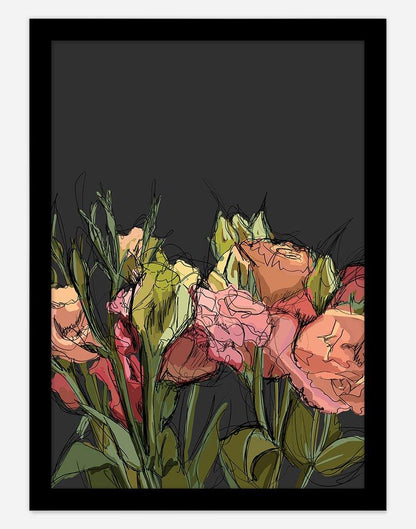 Flowers Sketch | Wall Art - A4 - Black Frame - Dark Grey Australia