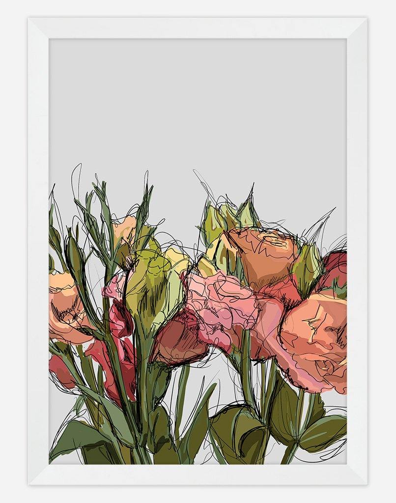 Flowers Sketch | Wall Art - A4 - White Frame - Light Grey Australia