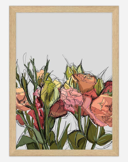 Flowers Sketch | Wall Art - A4 - Timber Frame - Light Grey Australia