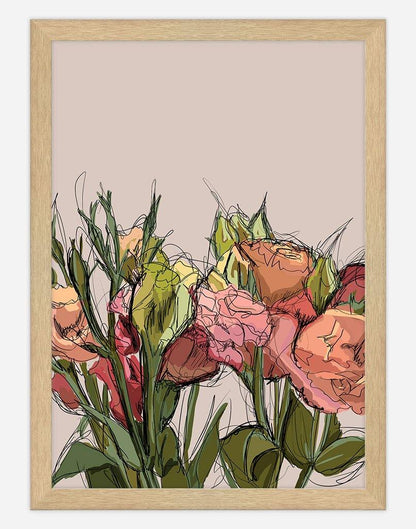Flowers Sketch | Wall Art - A4 - Timber Frame - Oat Australia