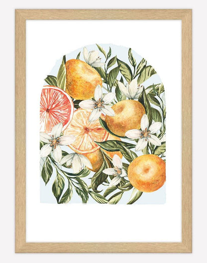 Citrus Bouquet | Wall Art - A4 - Timber Frame - Pale Blue Australia
