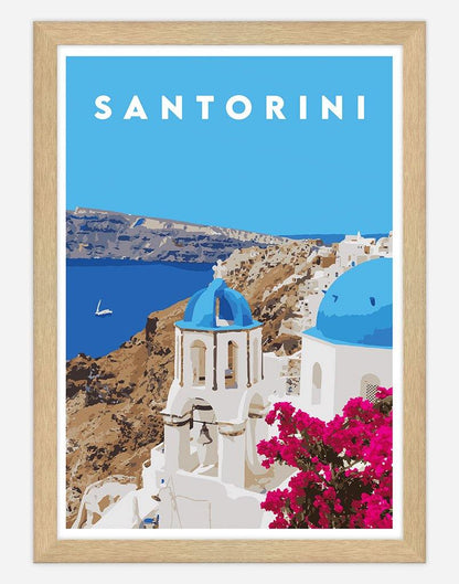 Santorini | Travel Poster - Wall Art - A4 - Timber Frame - Australia