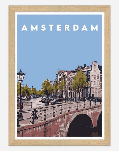 Amsterdam | Travel Poster - Wall Art - A4 - Timber Frame - Australia