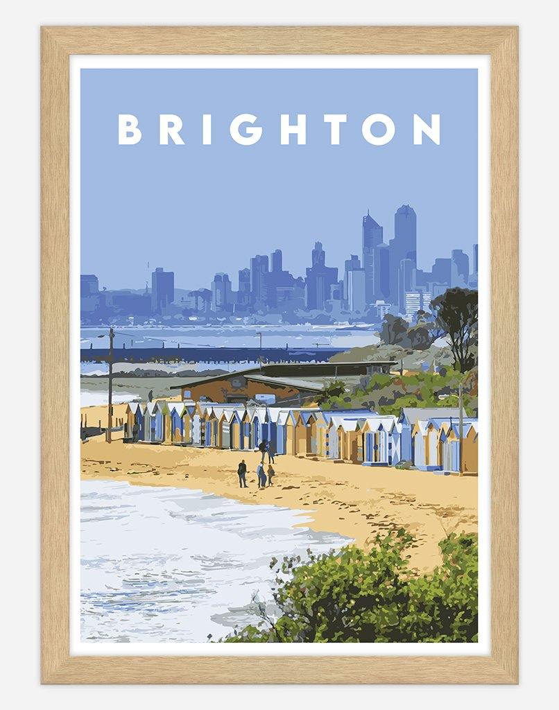 Brighton | Travel Poster - Wall Art - A4 - Timber Frame - Australia