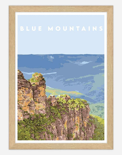 Blue Mountains | Travel Poster - Wall Art - A4 - Timber Frame - Australia