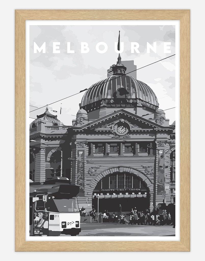 Melbourne | Travel Poster - Wall Art - A4 - Timber Frame - Australia