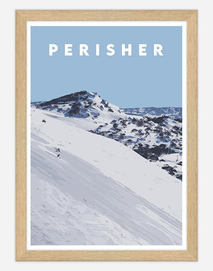 Perisher | Travel Poster - Wall Art - A4 - Timber Frame - Australia