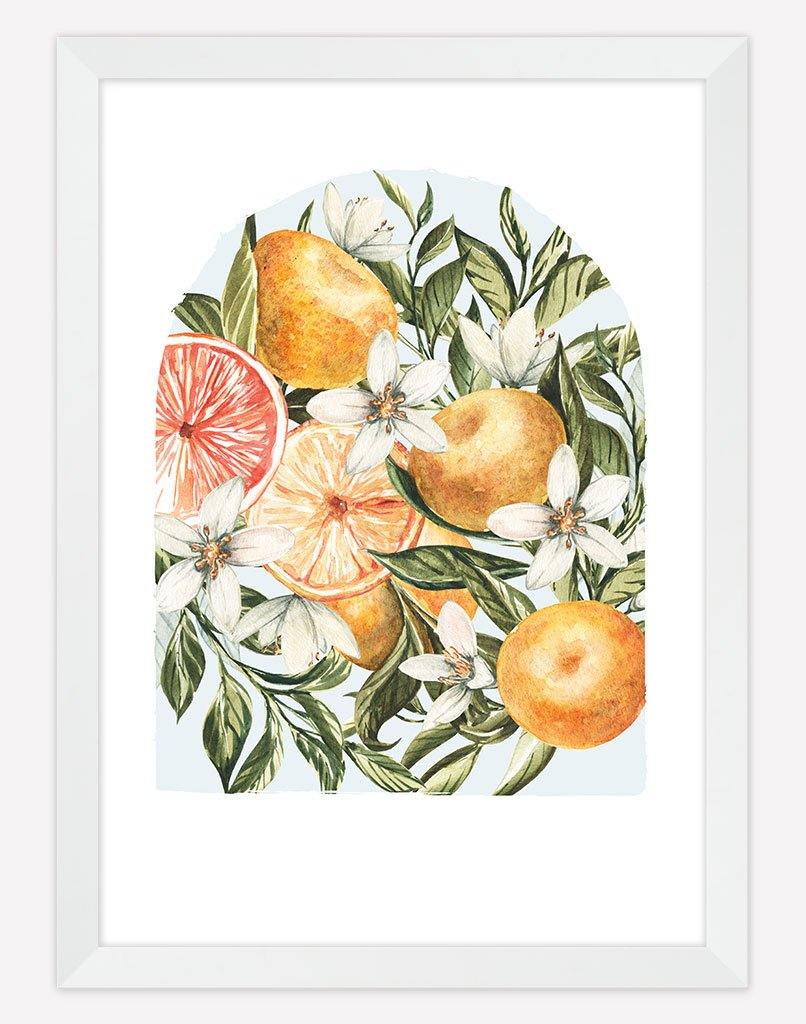 Citrus Bouquet | Wall Art - A4 - White Frame - Pale Blue Australia