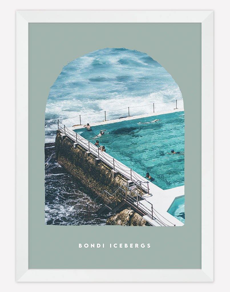 Bondi Icebergs | Photography - Wall Art - A4 - White Frame - Sage Australia