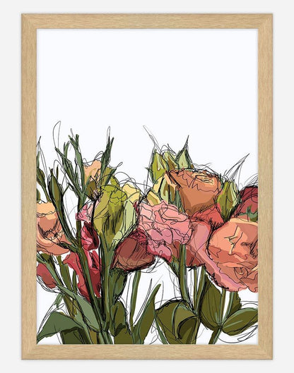 Flowers Sketch | Wall Art - A4 - Timber Frame - White Australia
