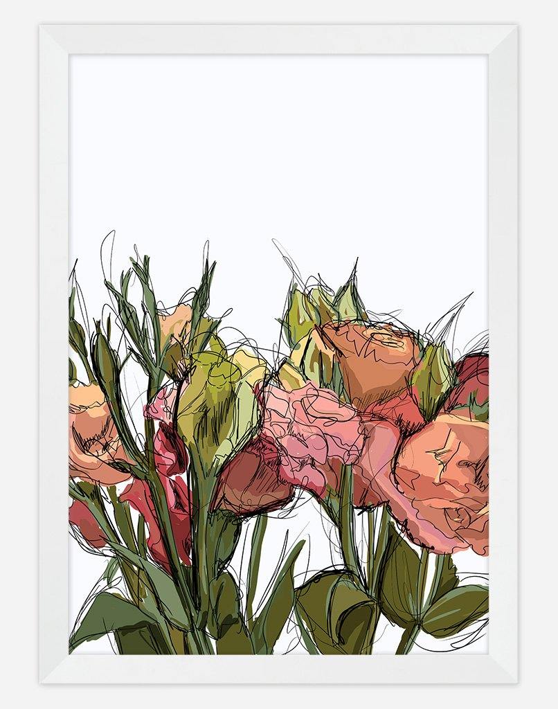 Flowers Sketch | Wall Art - A4 - White Frame - White Australia