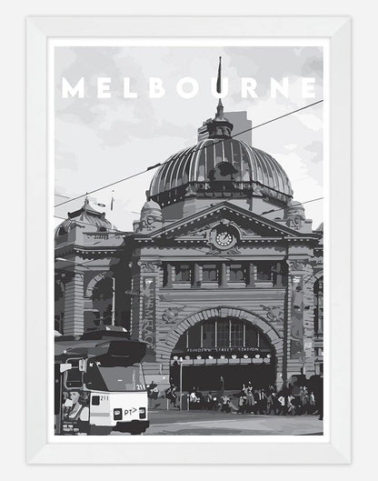Melbourne | Travel Poster - Wall Art - A4 - White Frame - Australia