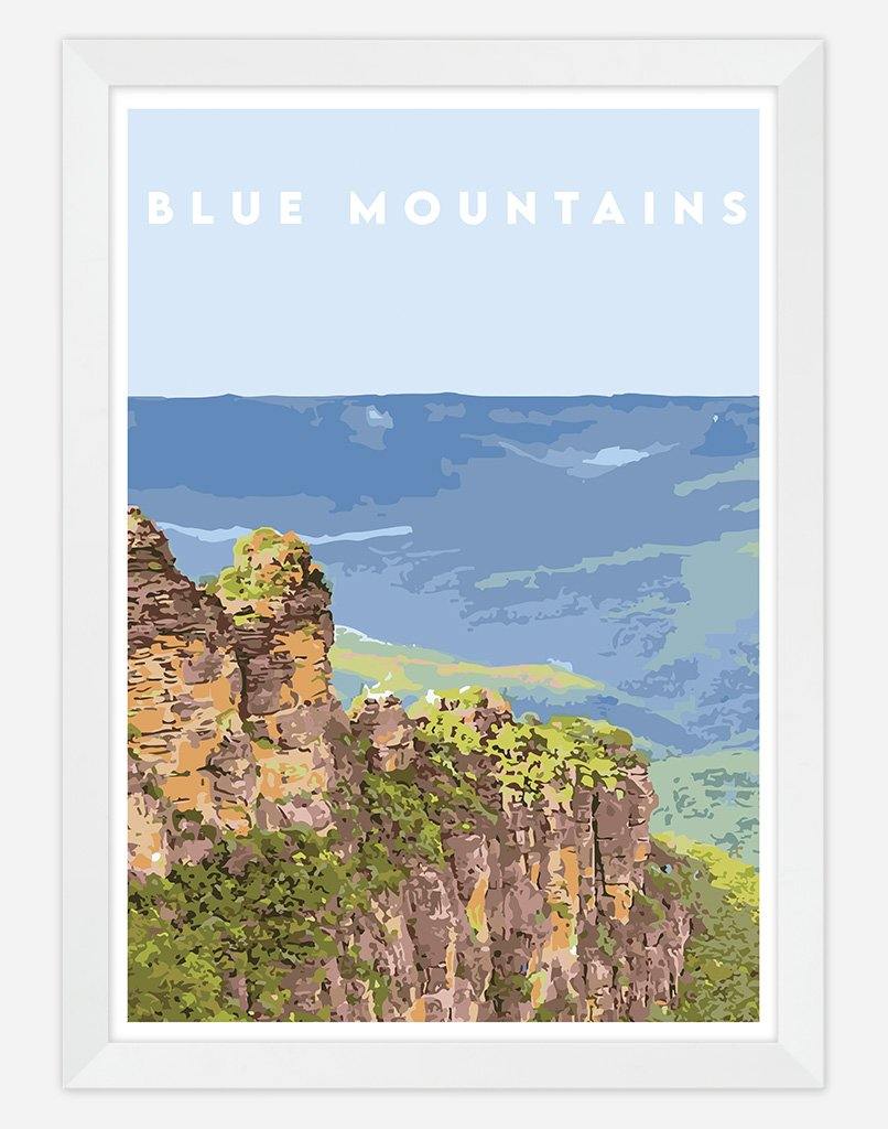 Blue Mountains | Travel Poster - Wall Art - A4 - White Frame - Australia