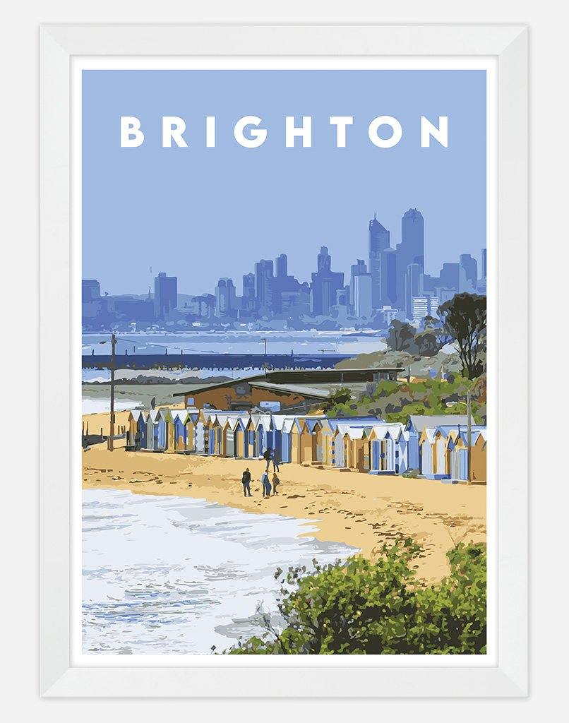 Brighton | Travel Poster - Wall Art - A4 - White Frame - Australia